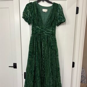 Anthropologie Katrina Green Velvet Maxi Dress